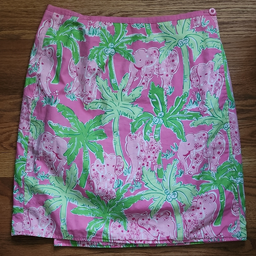 Lilly Pulitzer Reversible Pink Snail/ Green Palm&Pink Elifant Wrap Skirt… - Picture 3 of 12